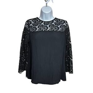 & Other Stories Blouse Lace Crochet Viscose Sheer Boho Neutral Black 6